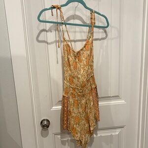 Free People Floral Romper in Orange and Cream